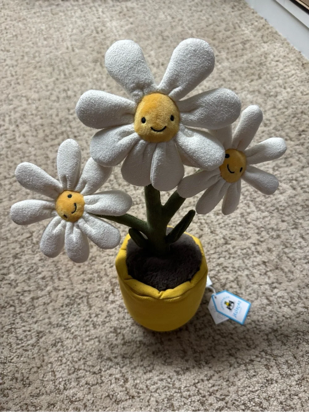Smiling Daisy Plush Flower Pot - Yellow & White - Picture 1 of 2